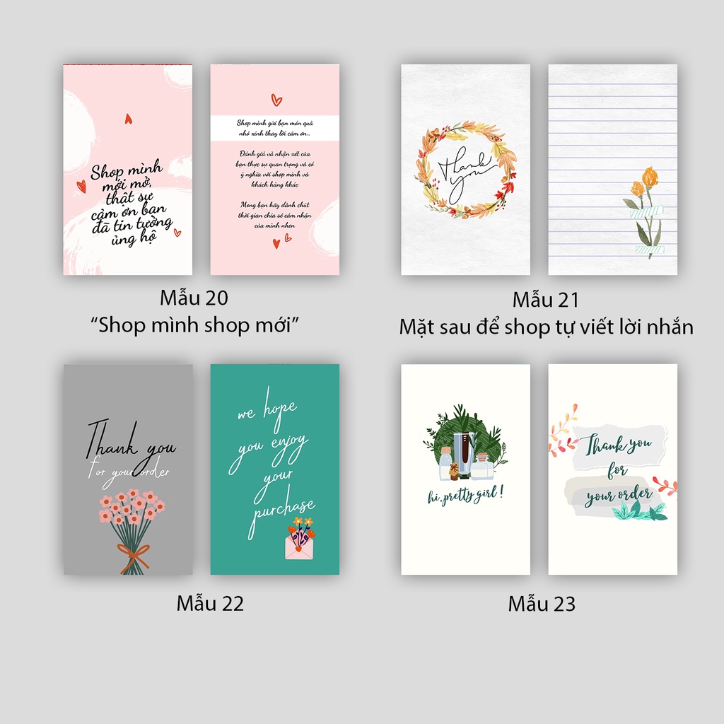 [30 mẫu] Hộp 95-100 card cám ơn, thiệp cảm ơn hoặc Thank you card dành riêng cho shop bán hàng dùng để tặng khách hàng