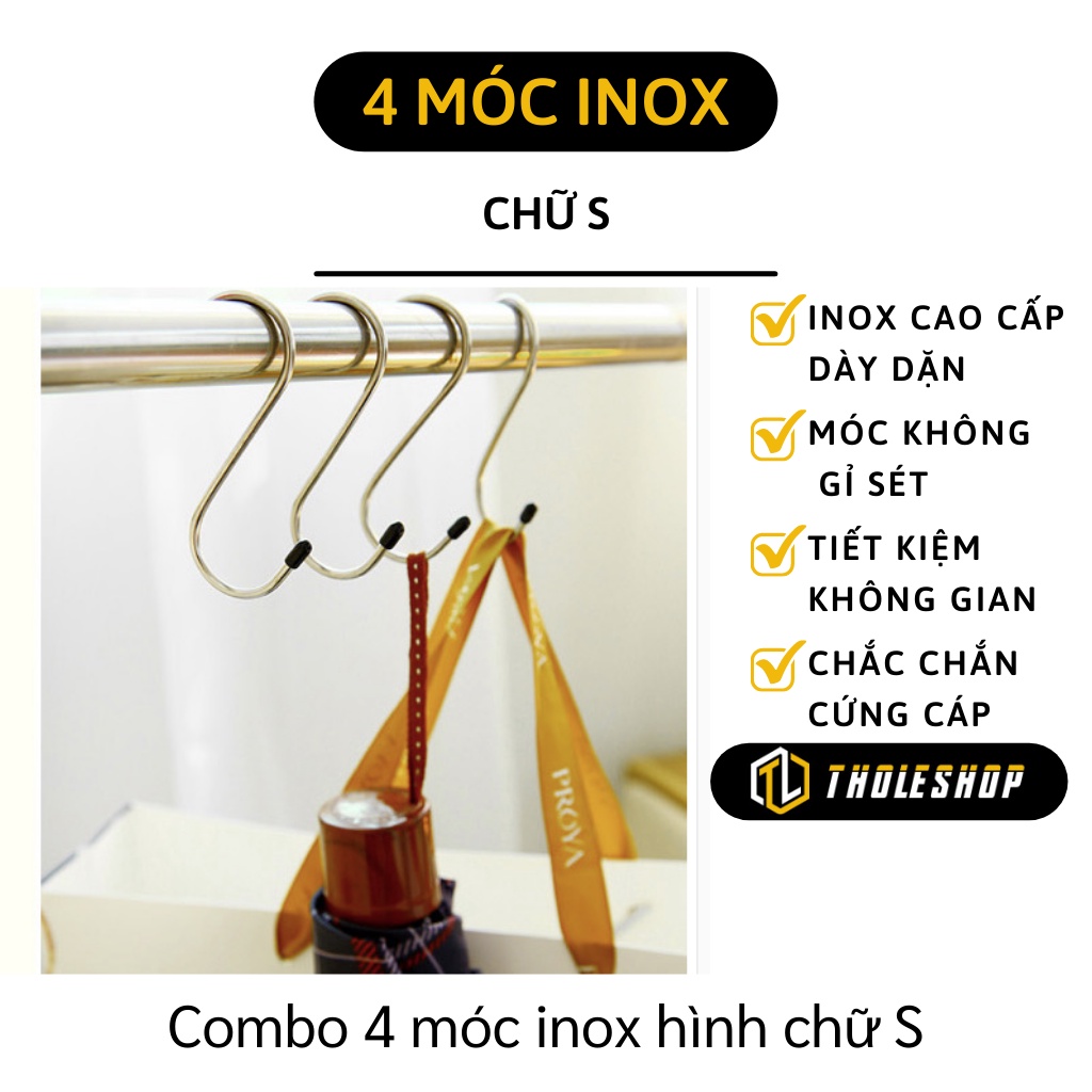 Móc Treo - Combo 4 Móc Treo Đồ Chữ S, Chịu Lực Mạnh, Phơi Khăn, Dép, Đồ Dùng 9267