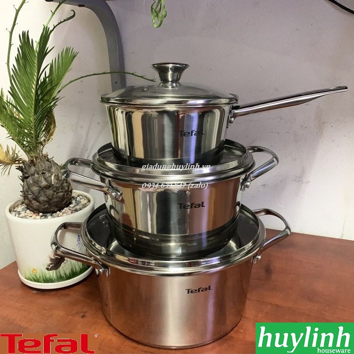 Bộ nồi inox 304 Tefal SIMPLEO B907S644 - 3 đáy - (2 nồi 1 quánh) (16 - 20 - 24cm)