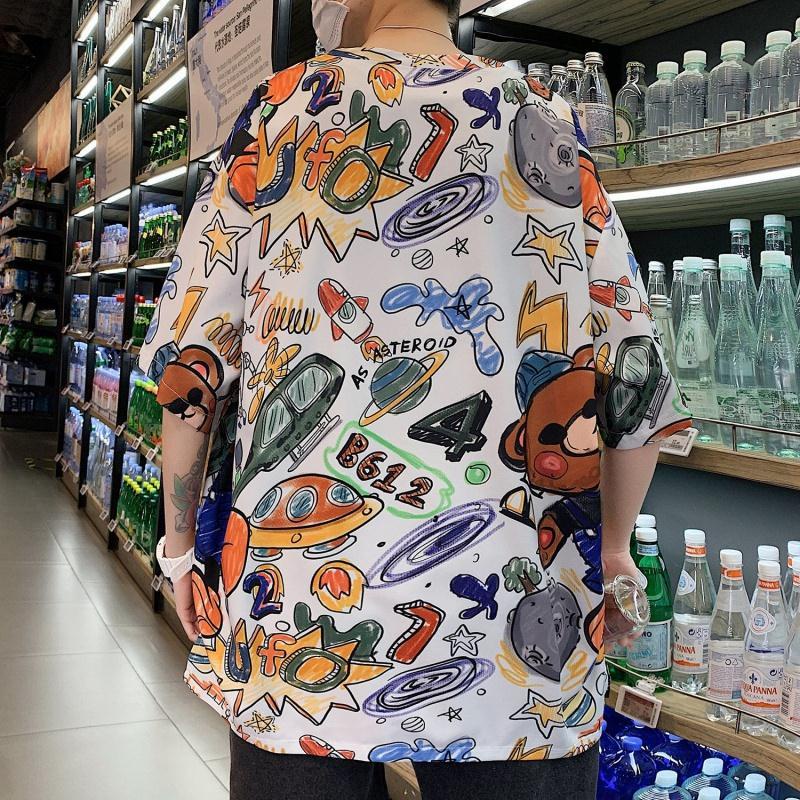 Áo Thun Nam Tay Ngắn Cổ Tròn In Hình Gấu Hoạt Hình Phong Cách Hồng Kông Thời Trang Mùa Hè 12 Cho Nam