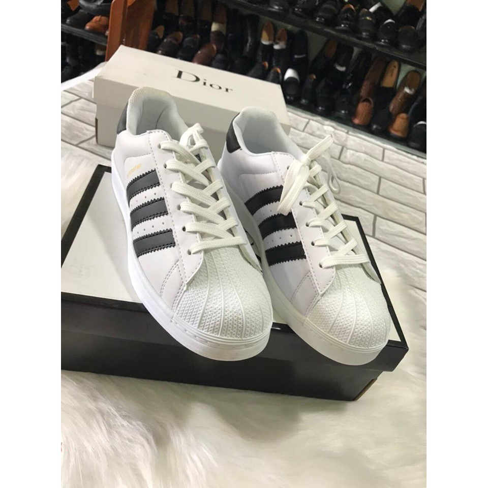 Giày adidas ⚡️𝐒𝐢ê𝐮 𝐑ẻ⚡️ mũi trơn trắng 3 sọc FULL BOX
