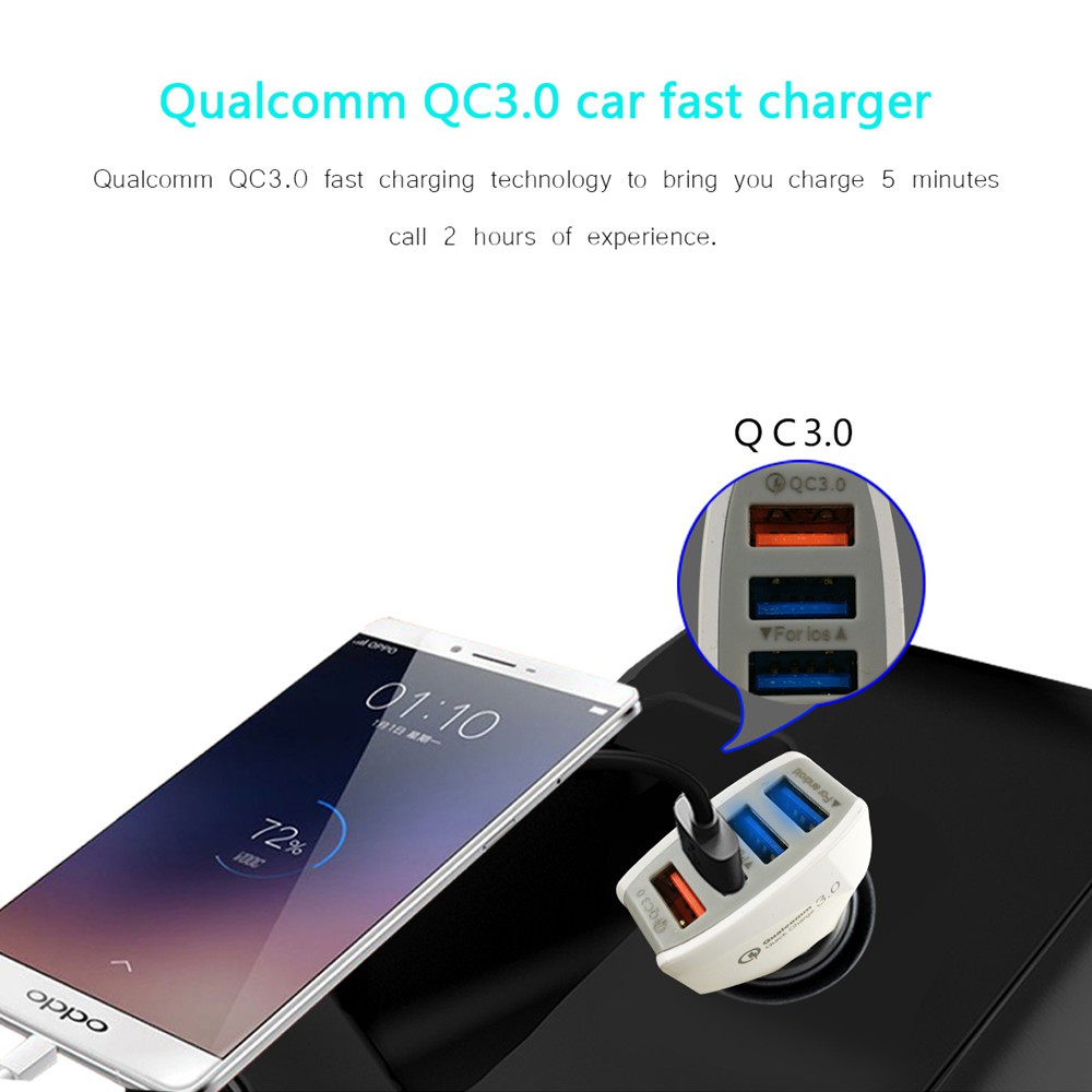 Cốc Sạc Nhanh Trên Xe Hơi 4 Cổng Usb 3.0 Cho Xiaomi Mi 9 Huawei P30 Pro Qc3.0