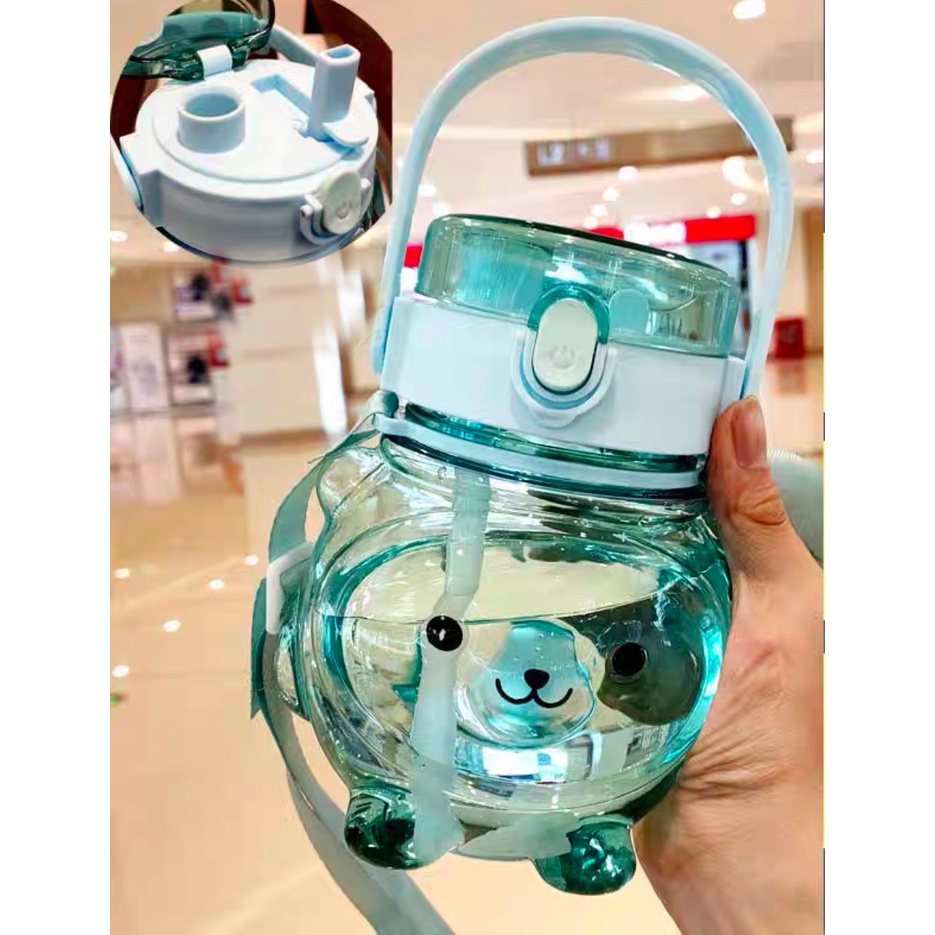 Bình nước cute dể thương có ống hút 1000ml cho bé đi học tặng kèm stic