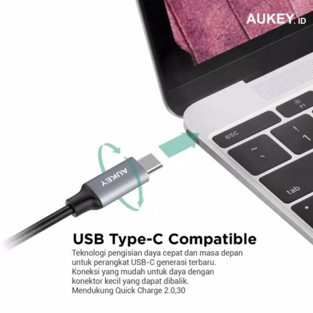 Dây Cáp Sạc Aukey Cb-Cd2 1m Usb 3.0 A Sang Usb C Chất Lượng Cao