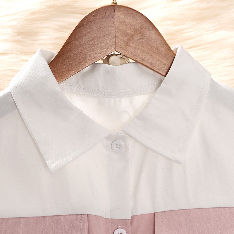 Đầm sơ mi SIYYIS tay dài thiết kế cài nút màu trắng hồng phong cách Hàn Quốc xinh xắn cho bé gái 8-12 tuổi