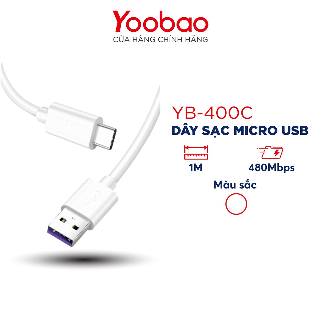 [Mã 2404EL10K giảm 10K đơn 20K] Cáp sạc và truyền dữ liệu USB Type C dài 1m vỏ nhựa TPE YOOBAO YB-400C