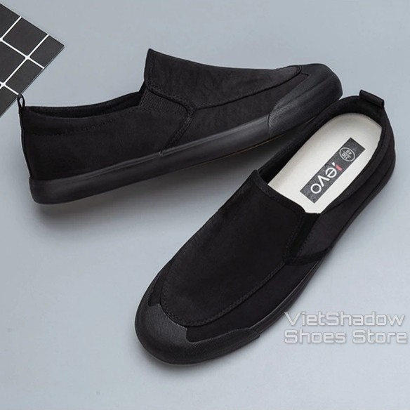 Slip on nam LEYO - Giày lười vải nam - Vải polyester 3 màu đen full, đen đế trắng và xám  - Mã SP A1109 | BigBuy360 - bigbuy360.vn