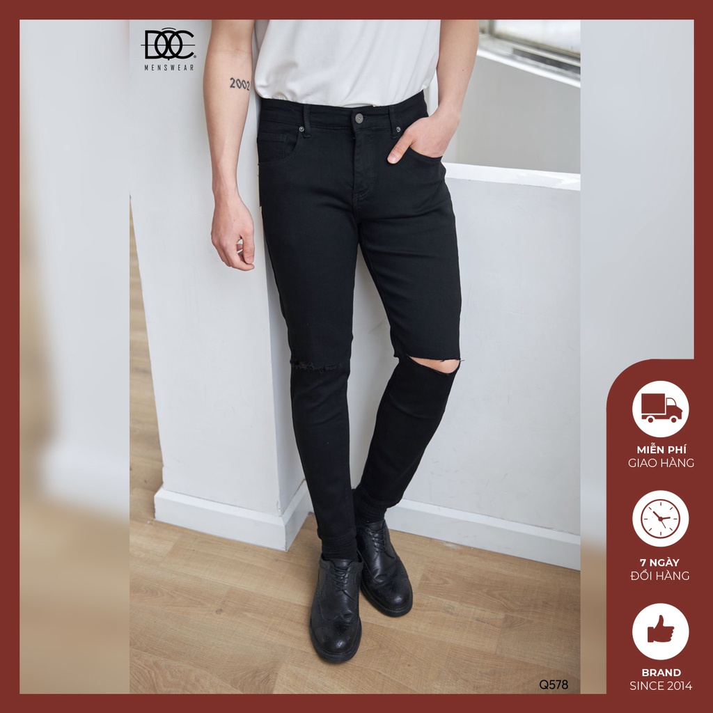 Quần Skinny Jean Nam Độc Menswear Màu Đen Rách Gối Cao Cấp Phong Cách Hàn Quốc Dễ Phối Đồ  - Q578