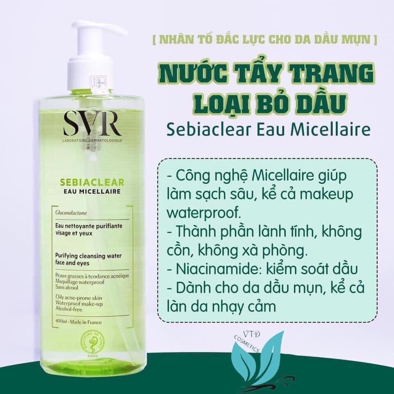 Nước tẩy trang SVR Sebiaclear 400ml Pháp