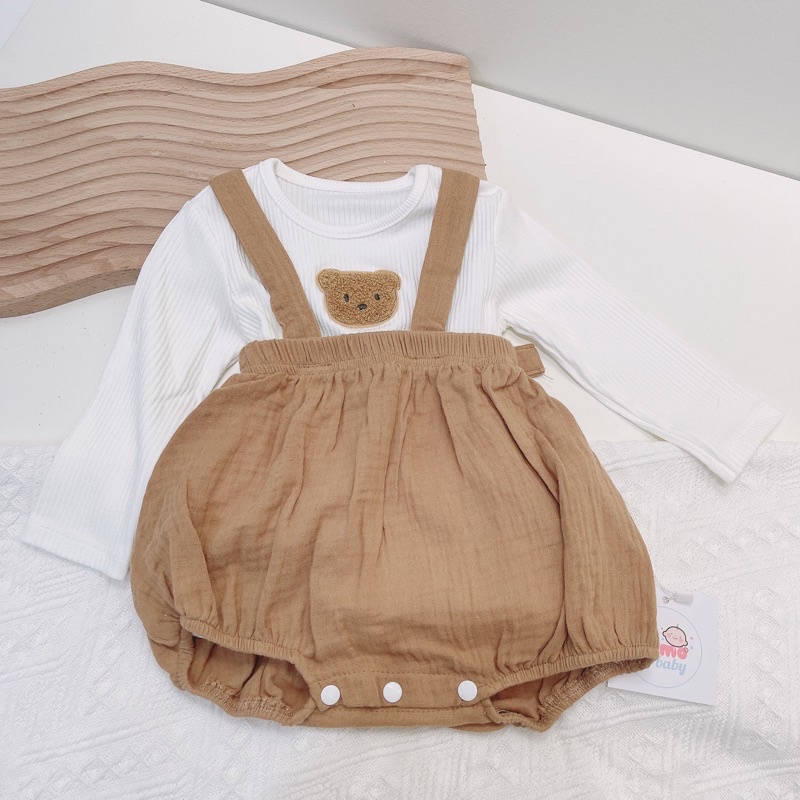 Quần yếm đeo dây xô muslin, quần boom phong cách hàn quốc xinh xắn cho bé QA33 Mimo Baby