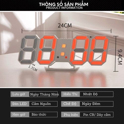 Đồng hồ led treo tường để bàn 3d trang trí decor điện tử đẹp DHLED