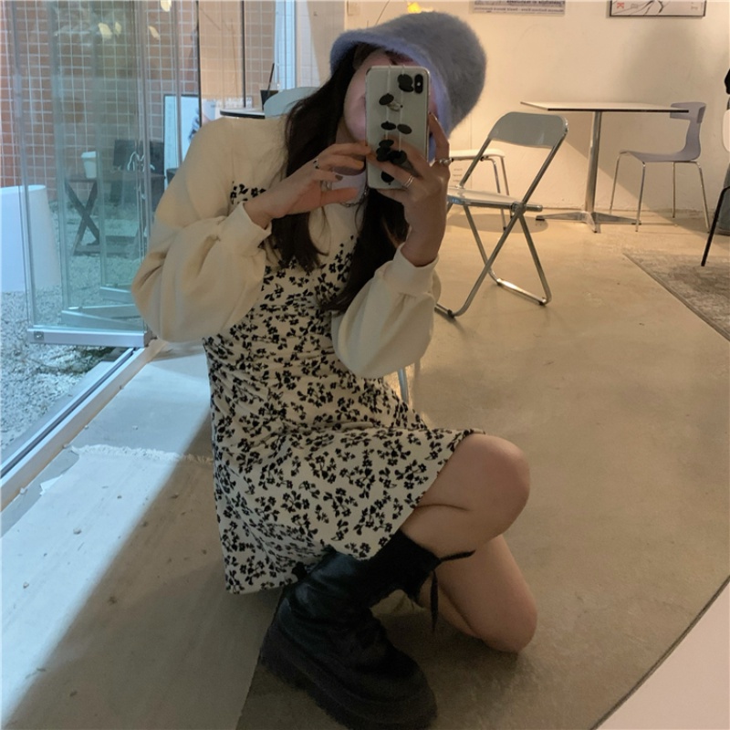Đầm Hoa Thời Trang Mùa Thu Hàn Quốc Cổ Điển Ngọt Ngào Cho Nữ
