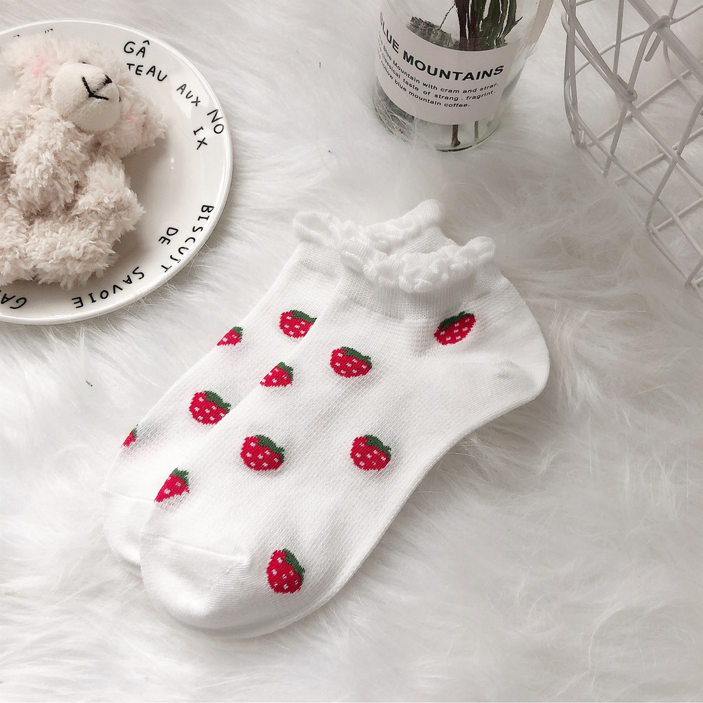 Tất Cổ thấp nữ Dễ thương In hình Hoạt hình Ulzzang Hàn Quốc Vớ nữ Cổ ngắn Cotton Nhật Bản