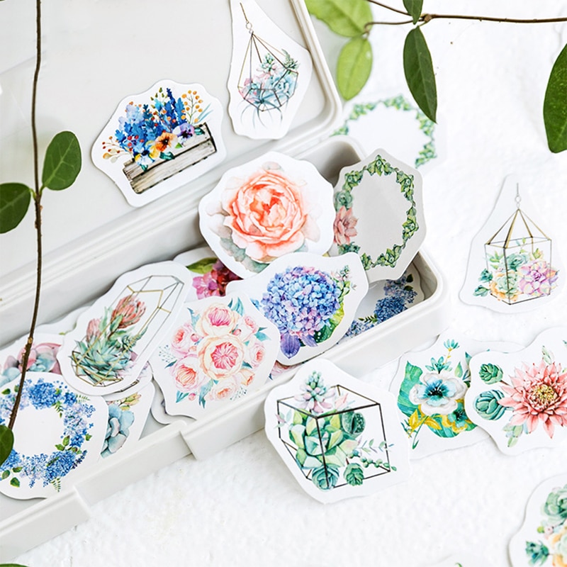 Set 45 Miếng Dán Trang Trí Sổ Lưu Niệm Hình Hoa Và Cây