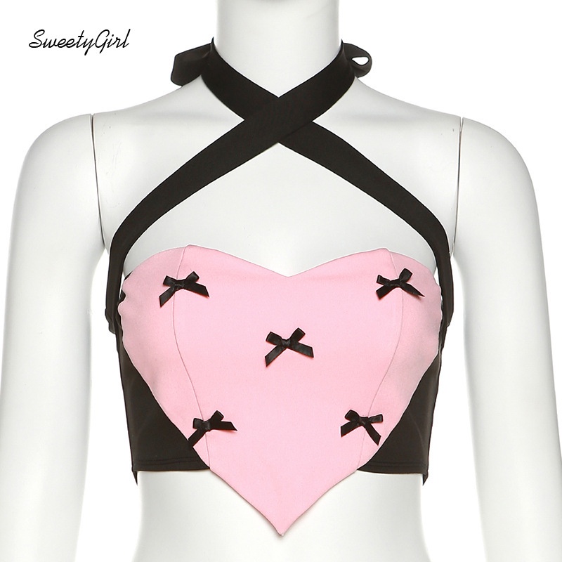 Áo Tank Top Hai Dây Dáng Ôm Màu Tương Phản Đính Nơ Thời Trang 2022 Cho Bạn Gái