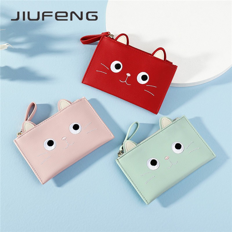 JIUFENG Ví tiền mini họa tiết hoạt hình phong cách Hàn Quốc đáng yêu