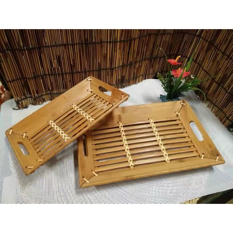 Khay mây tre đựng cốc ấm chén, đựng đồ ăn hoa quả, decor chụp ảnh đẹp mắt