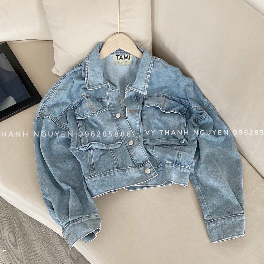 Ao khoác jean VNXK tay phồng túi hộp 2 màu siêu xinh croptop ms20