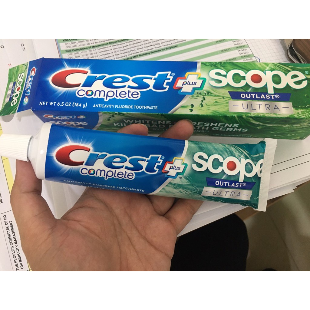 Kem đánh răng Crest Complete Whitening Plus Scope Outlast Ultra 184g