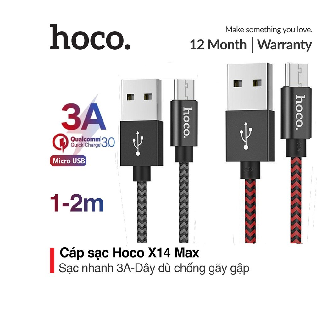 ⚡Mới⚡ Cáp Sạc Nhanh💎Chống Gãy + Đứt💎 Dây 1 2M Hoco X14 X2 Max 3A 18W Lightning Type C Micro IPhone IPad Samsung Xiaomi