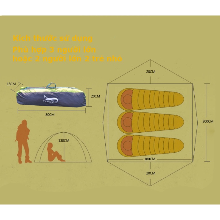 Lều cắm trại 4 người Desert&amp;Fox Tự Bung