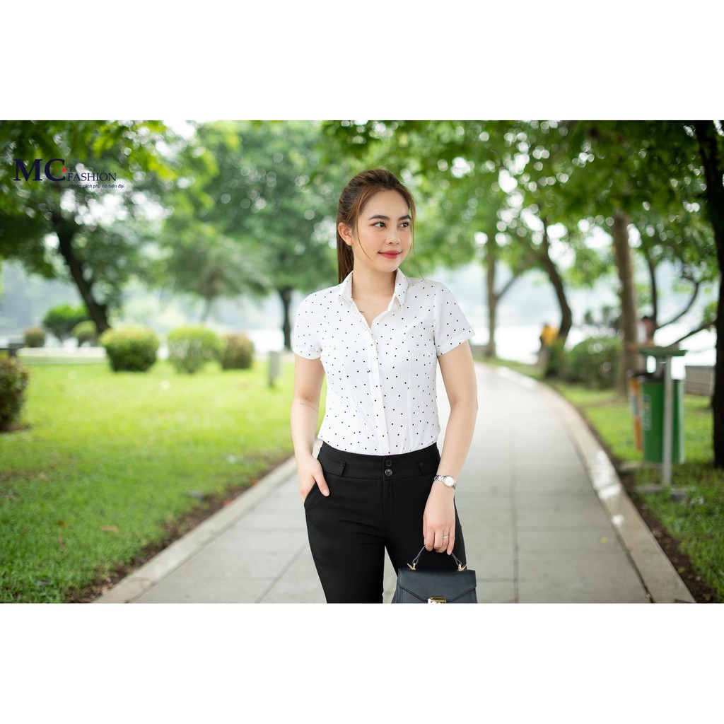 Áo Sơ mi công sở chấm bi đẹp - MC Fashion  A01 Màu trắng chấm bi