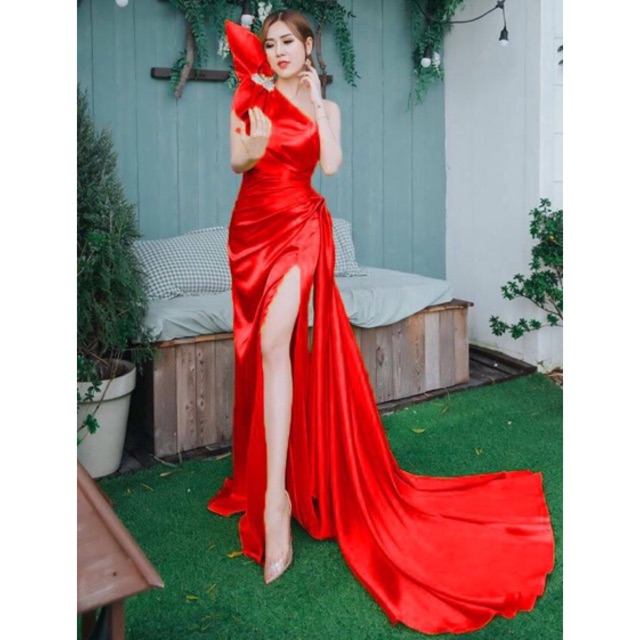 KÈM ẢNH/VIDEO THẬT - ĐẦM MAXI BODY PHI THUN XẺ ĐÙI KÈM NƠ VÀ PHỤ KIỆN ĐÁ VAI SANG TRỌNG - MS41Y | BigBuy360 - bigbuy360.vn