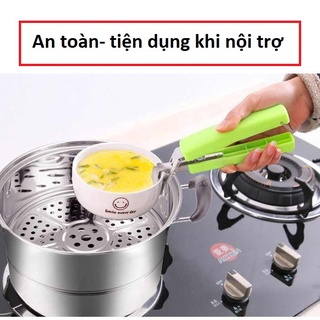 Kẹp Gắp Đồ Nóng, Đồ Hấp Inox Cán Nhựa Xanh - Dụng Cụ Gắp Inox Có Lò Xo