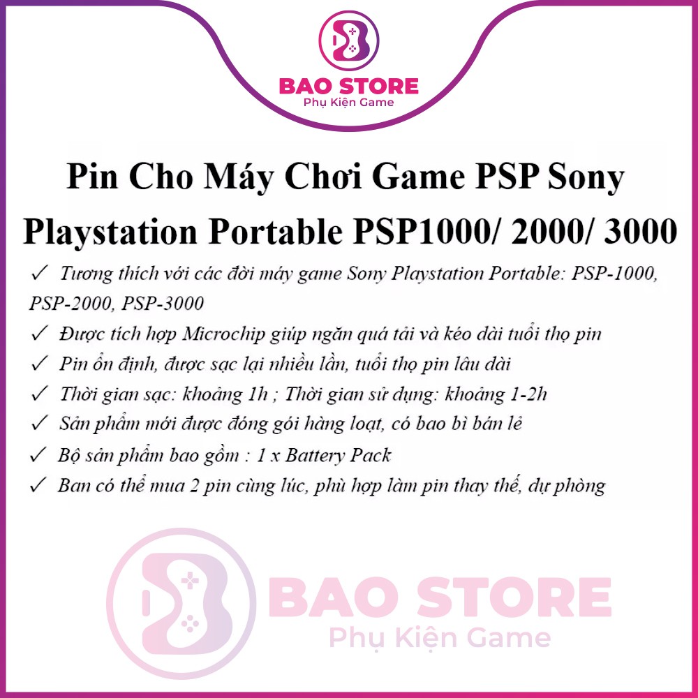 Pin PSP 1000/2000/3000, loại cao cấp & 3600mah l Có đầy đủ các loại pin