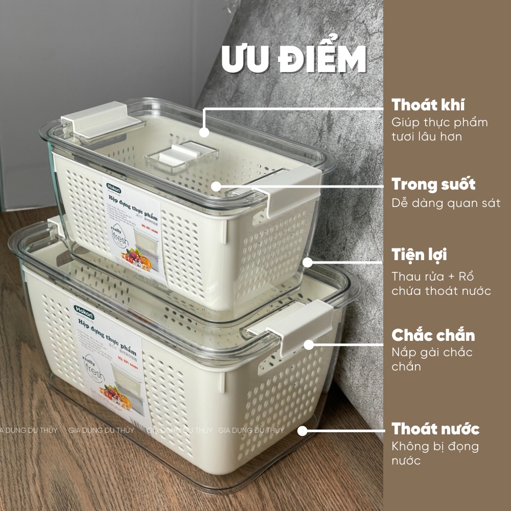 Bộ 2 hộp đựng thực phẩm tủ lạnh có lỗ thoát khí giúp thực phẩm tươi lâu không bị đọng nước