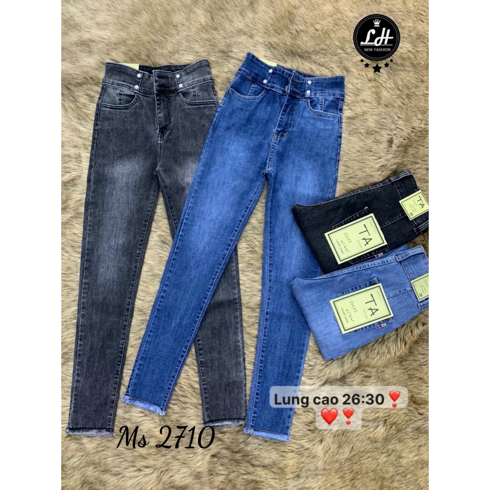Quần bò nữ - quần jean nữ trơn lưng cao màu xám đen chất giãn tốt phong cách Hàn Quốc MS 2710