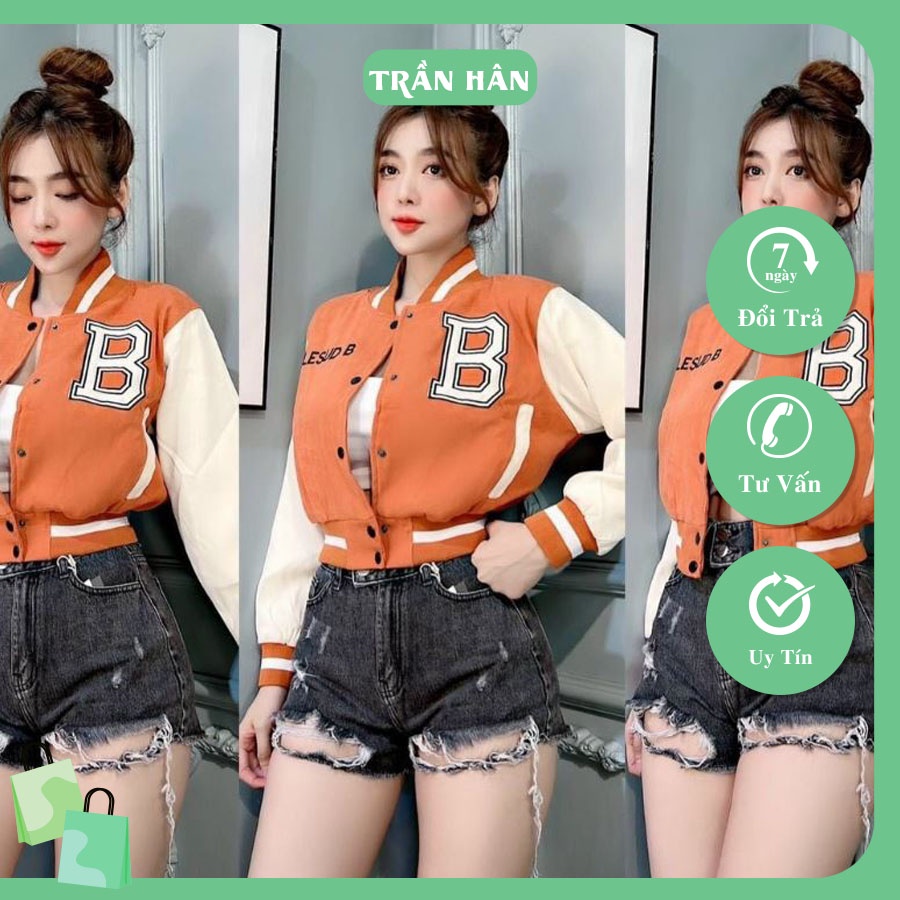 Áo khoác bomber nữ chữ B dáng croptop tay dại dạ ép cao cấp năng động thời trangI Trần Hân Shop 2005886