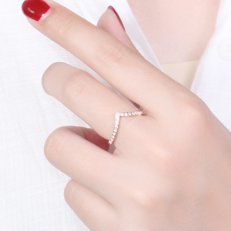 Heart-shaped Micro Inlaid Zirconium Ring Rose Gold Tail Ring Temperament Titanium Steel