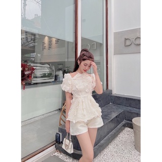 Set ren hoa áo khoét vai + quần short
