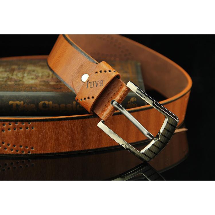 HCM-Thắt lưng da Nam mặt khóa kim kiểu khóa lỗ tròn  DL929  NÂU