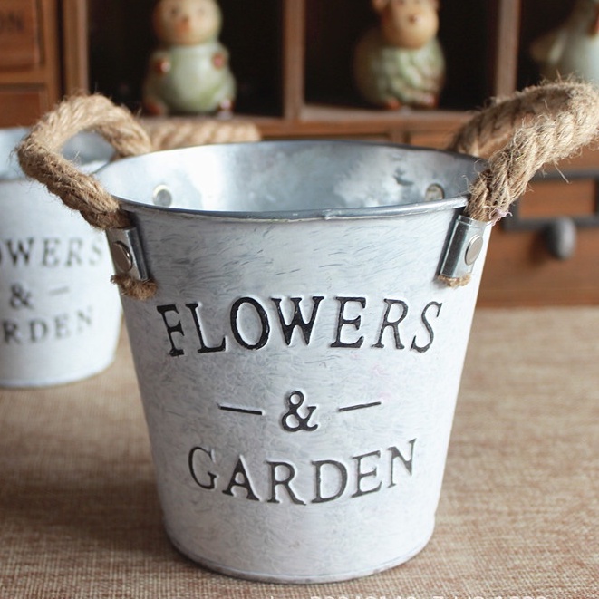 Chậu sắt, xô sắt trồng cây, tiểu cảnh mini phong cách Vintage, Châu Âu
