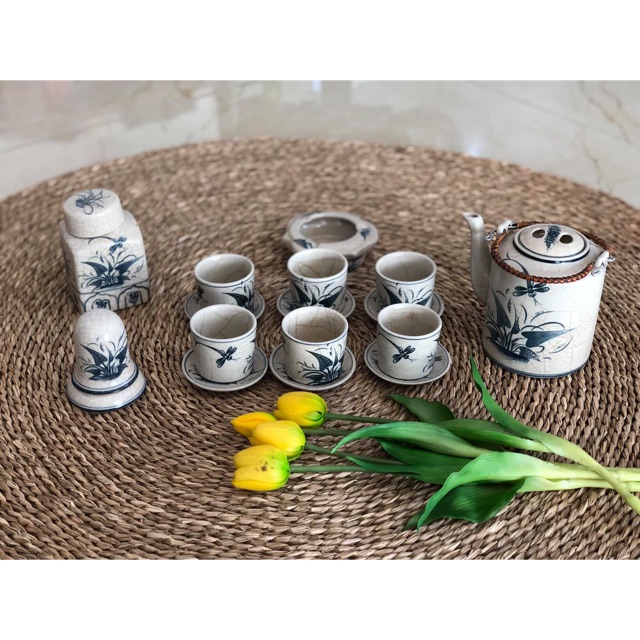 Bộ Ấm Chén Tích Men Rạn Cổ Vẽ Chuồn Chuồn