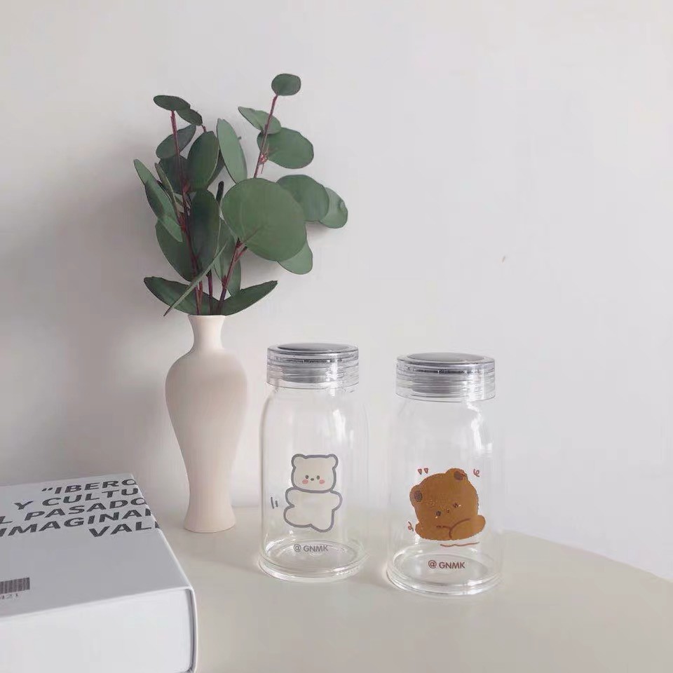 Bình đựng nước thủy tinh họa tiết gấu xinh xắn | BigBuy360 - bigbuy360.vn