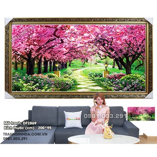 Tranh đính đá phong cảnh CON ĐƯỜNG TÌNH YÊU. Kích thước: 200x95cm