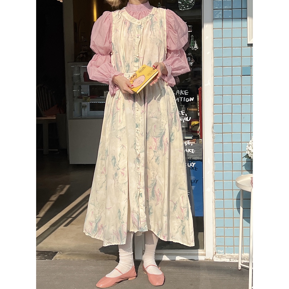 Đầm Hoa Tay Phồng Dài Nhuộm Màu Thời Trang 49889