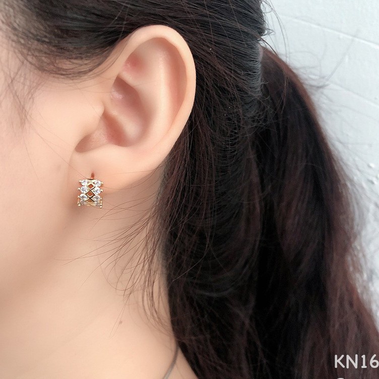 Khuyên tai tròn nam nữ bạc đá đan 2 màu xi bạch kim và vàng cá tính, độc đáo | HARMONY ACCESSORIES KN16