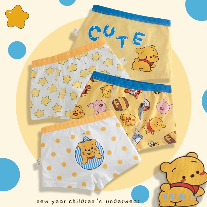 Bộ 4 Quần Lót Boxer Vải Cotton Kháng Khuẩn In Hoạt Hình Rồng Dễ Thương Cho Bé Trai