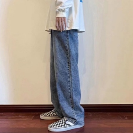 Sản phẩm mới mùa hè quần jean chân rộng thùng thẳng thời trang Nhật Bản Hàn Quốc cá tính rộng rãi đơn giản hàng ngày Unisex nam Jeans