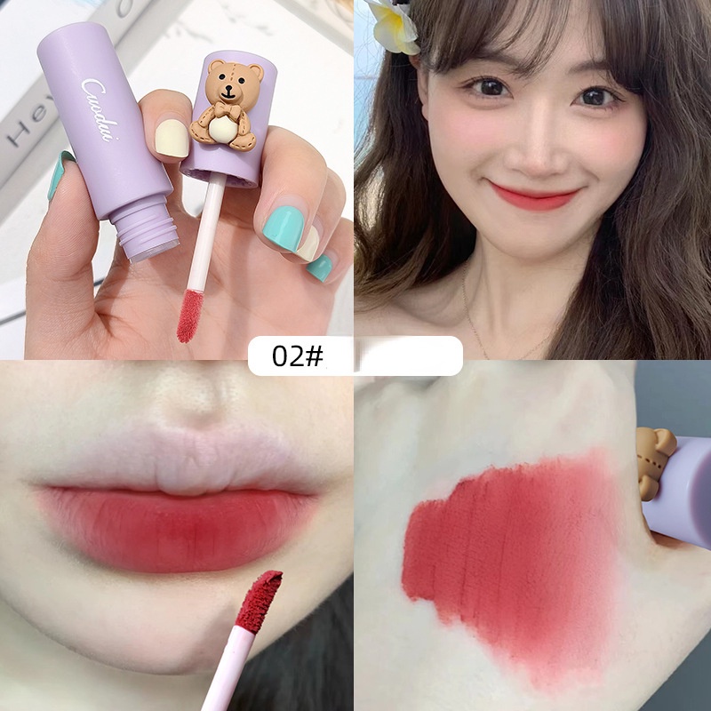 Son Môi Dưỡng Ẩm Chống Dính Màu Nhung Lì Hình Gấu Dễ Thương