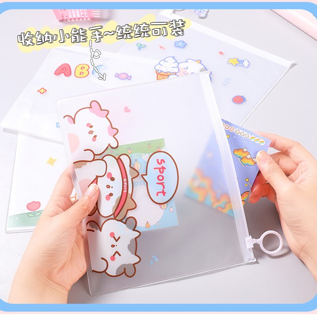 Túi đựng bút trong suốt đa năng hình Bò sữa cute