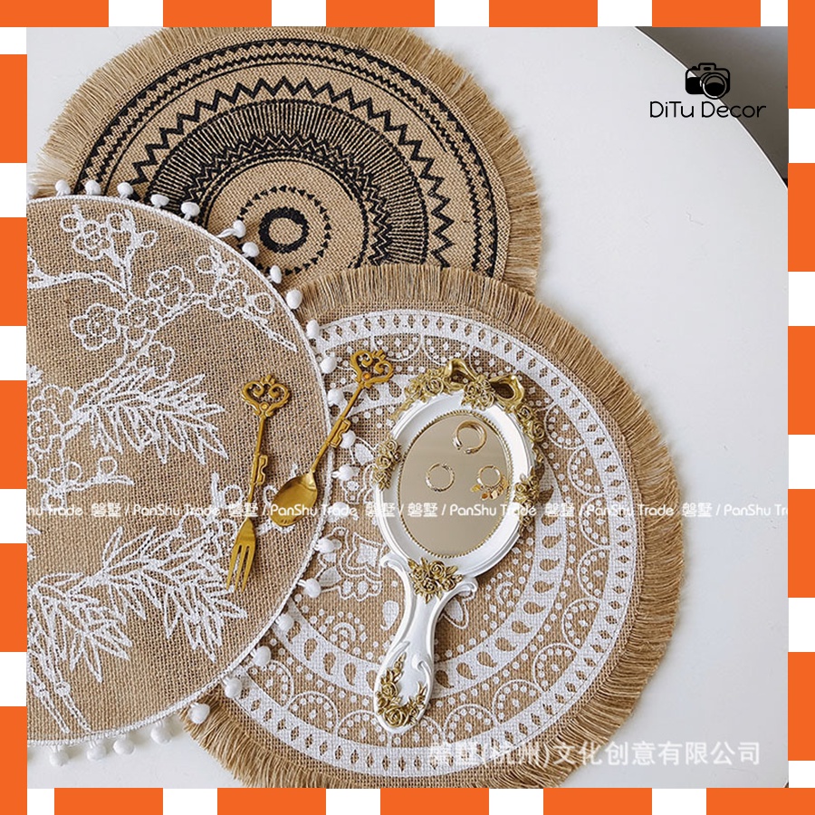 Thảm đay tròn tua rua, thảm lót bàn ăn, decor chụp ảnh trang trí - DiTu Decor