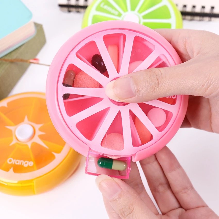 Hộp Đựng Thuốc/Trái Cây 7 Ngăn Trong Suốt Dạng Xoay Tiện Dụng