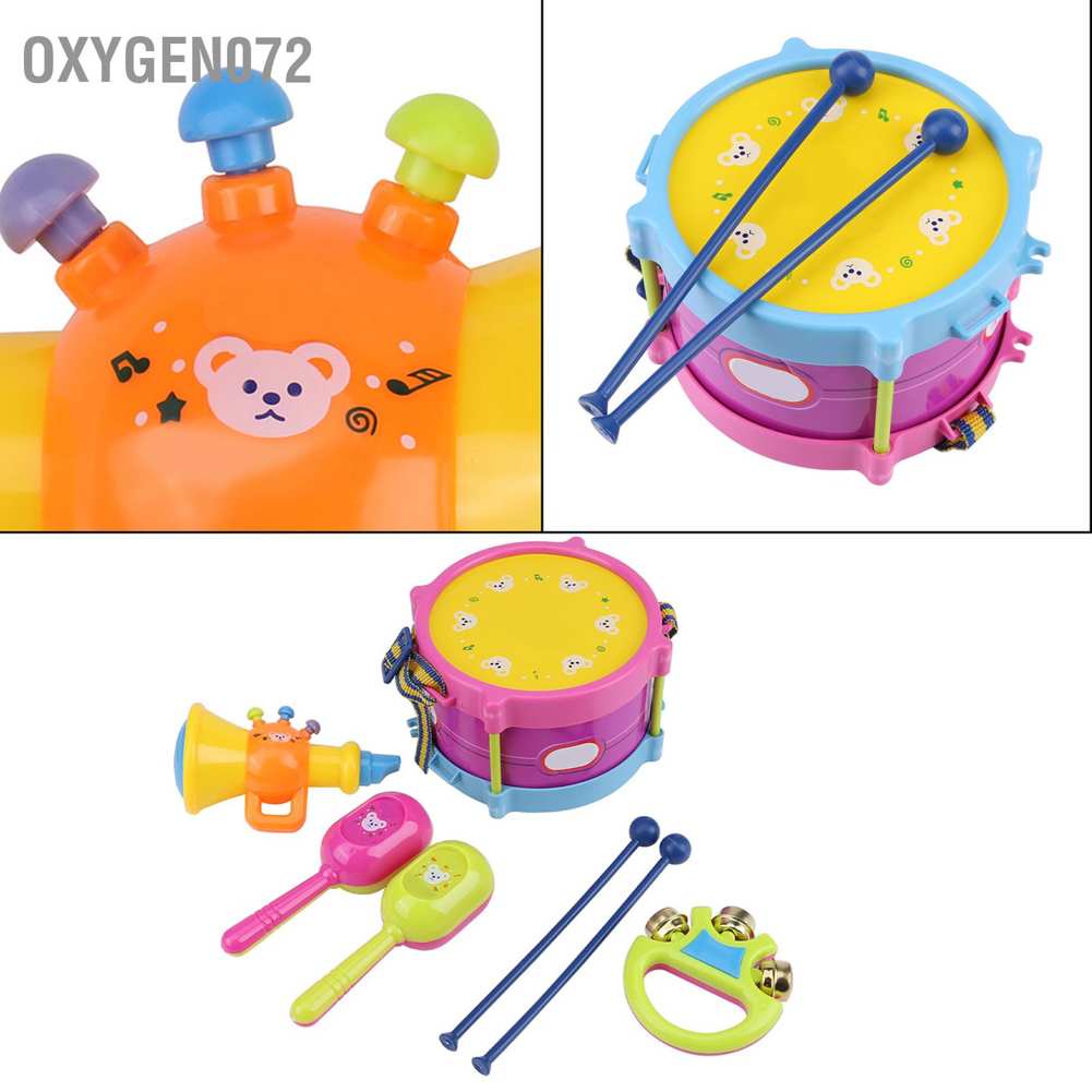 Oxygen072 Bộ Nhạc Cụ Đồ Chơi 5 Món Nhạc cụ - giáo dục Trẻ em trống chuông cát búa kèn