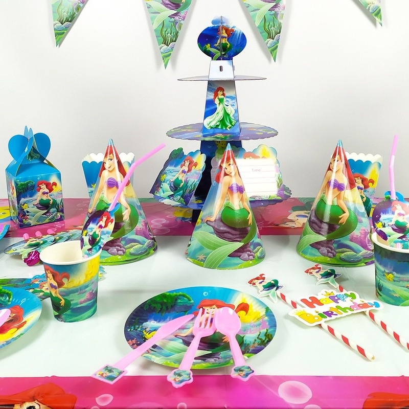 Bộ Khăn Trải Bàn Chủ Đề Nàng Tiên Cá Cho Tiệc Sinh Nhật Bé