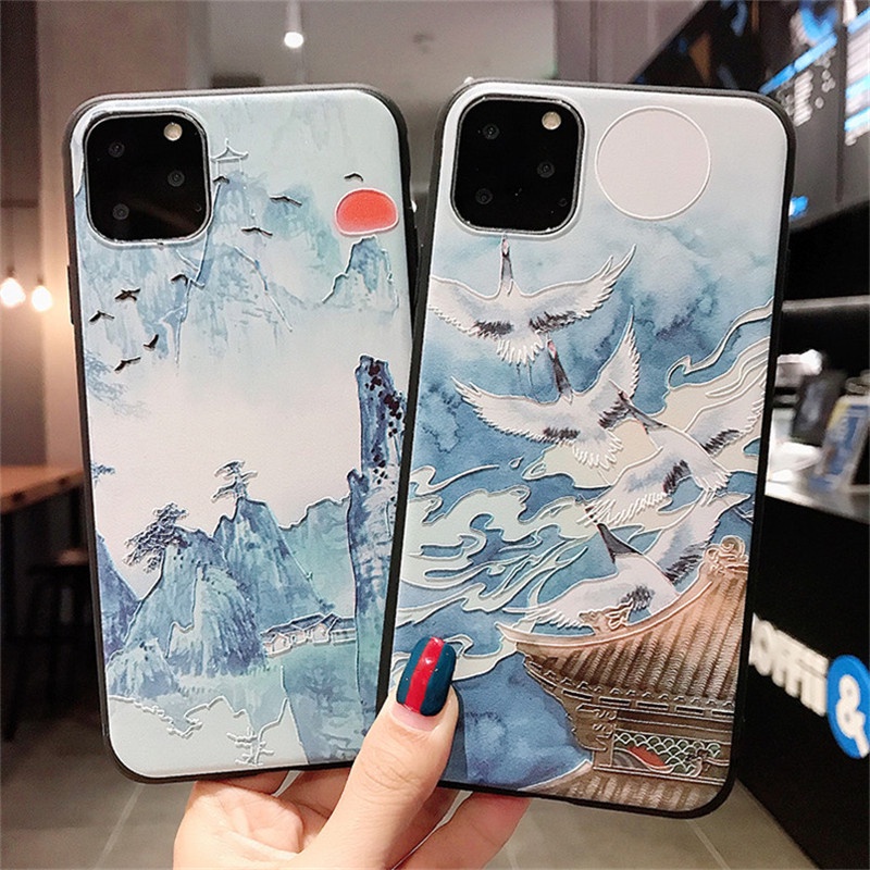 Ốp điện thoại silicon dẻo họa tiết tranh thủy mặc Trung Hoa cho Xiaomi 12 Pro Mi 11T Pro 10T Pro Mi 11 Lite 5G NE A1 A3 A2 8 Lite 9 SE Play Poco F4 M4 X4 Pro 5G X3 GT POCO M3 F3 F2 Pro Poco X3 Pro X3 NFC Pocophone F1